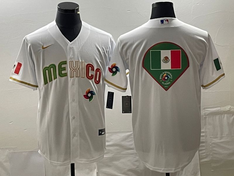 Men 2023 World Cub Mexico Blank White gold Nike MLB Jersey15